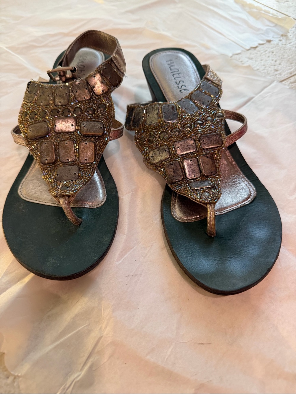 Matisse Embellished Metallic Beaded Thong Sandals 8